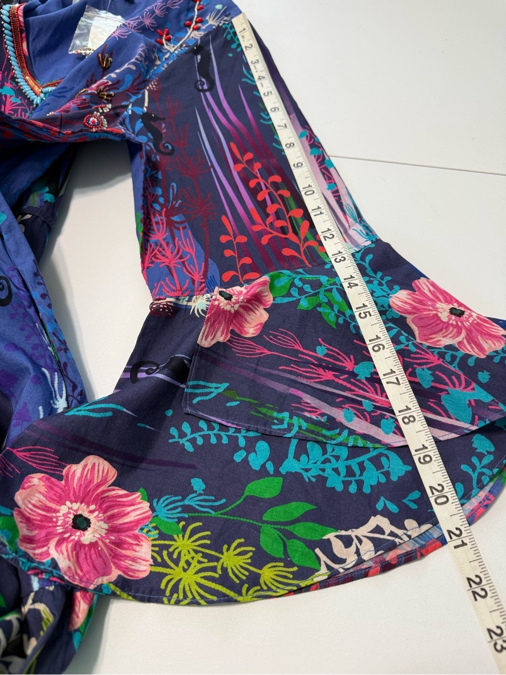 Soft Surroundings Martha Maxi Dress Blue Floral Reef Tiered Bell Sleeves Large - Picture 13 of 14